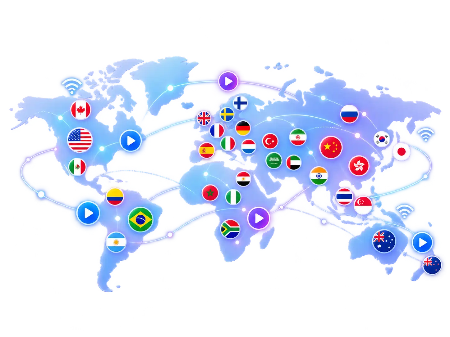 Thunder IPTV global channel coverage map showing 4K live streaming