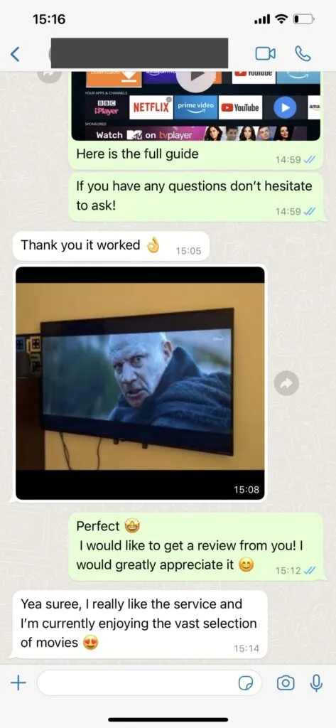 WhatsApp customer chat feedback screenshot 1